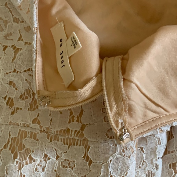 NWOT Just Me size Large White Lace Nude Lining Mermaid Midi Dress Short Sleeves - Picture 6 of 11